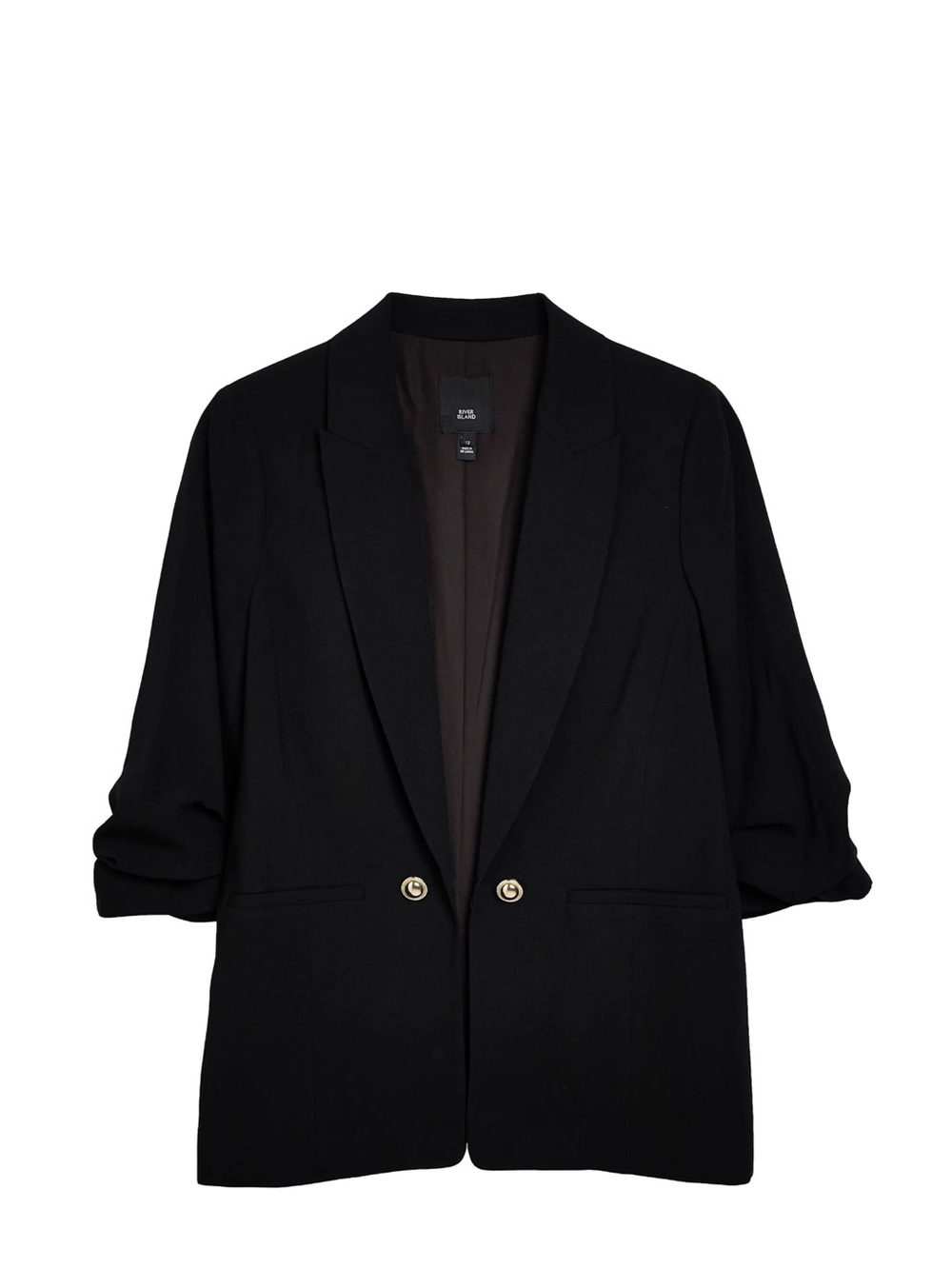 River Island Ruched Sleeve Blazer Black Size 16